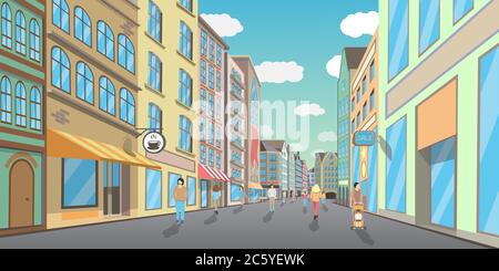 Menschen zu Fuß auf Fußgängerstraße, Vektor-flache Illustration Stock Vektor