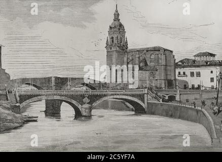 Historia de España. Siglo XIX. País Vasco. Bilbao. Puente de San Antón. Grabado por Ovejero. La Ilustración Española y Americana,1878. Stockfoto