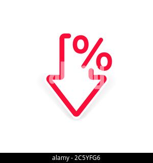 Prozentpfeilsymbol. Pfeil nach unten. Verkauf einfaches Symbol. Geschäftskonzept in der Wohnung. Vektor auf isoliertem weißem Hintergrund. Eps 10. Stock Vektor