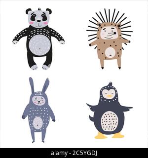Set Cartoon niedliche Tiere für Kinder im skandinavischen Stil Stock Vektor