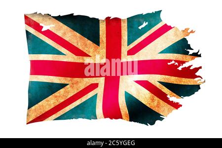 Abbildung der schmutzigen und zerrissenen Landesflagge / UK, Großbritannien Stockfoto