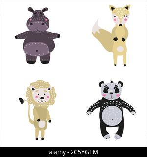 Set Cartoon niedliche Tiere für Kinder im skandinavischen Stil Stock Vektor