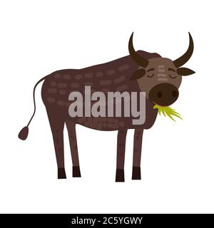 Niedlichen Stier, Büffel, Tier Trend Cartoon Stil Vektor Stock Vektor