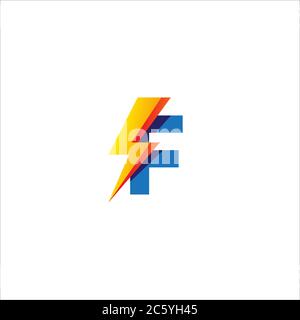 F Anfangsbuchstabe Logo Design Vorlage. Alphabet mit Thunder Form Logo Konzept. Farbdesign für die Abstufung von Blau und Gelb Orange. Isoliert Auf Weiß Stock Vektor