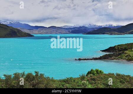 Lago Pehoe im Torres del Paine Nationalpark, Patagonien, Chile Stockfoto