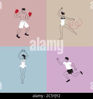 Set von Karten mit Menschen in sportlichen Aktivitäten Vektor Illustration Design Stock Vektor