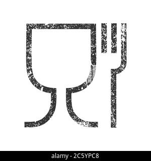 Lebensmittelecht Vektor Symbol Zeichen. Lebensmitteltaugliches Material Weinglas und Gabel Symbol Logo. Vektorgrafik. Isoliert auf weißem Hintergrund. Stock Vektor
