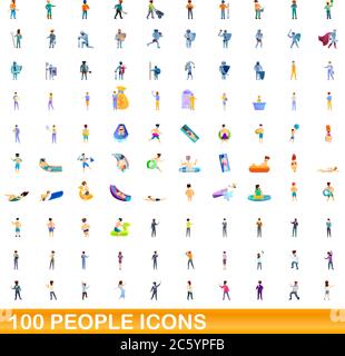 100 Personen Symbole gesetzt. Cartoon Illustration von 100 Personen Symbole Vektor auf weißem Hintergrund einstellen Stock Vektor