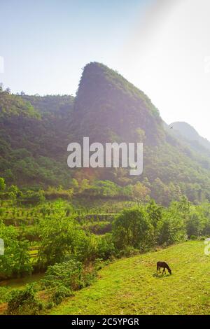 Bamei Dorf, ein verstecktes Dorf in den Bergen in der Provinz Yunnan, China. Stockfoto