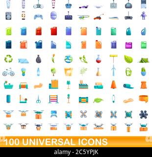 100 universelle Symbole gesetzt. Cartoon Illustration von 100 universelle Symbole Vektor auf weißem Hintergrund einstellen Stock Vektor