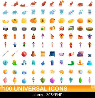 100 universelle Symbole gesetzt. Cartoon Illustration von 100 universelle Symbole Vektor auf weißem Hintergrund einstellen Stock Vektor