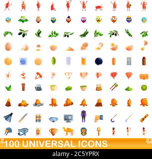 100 universelle Symbole gesetzt. Cartoon Illustration von 100 universelle Symbole Vektor auf weißem Hintergrund einstellen Stock Vektor