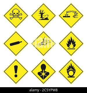 GHS-Piktogramm Warnschild-Set. Isoliert auf weißem Hintergrund. Gefährliche Symbole sammeln. Vektorgrafik. Stock Vektor