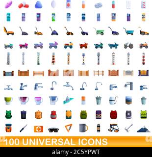 100 universelle Symbole gesetzt. Cartoon Illustration von 100 universelle Symbole Vektor auf weißem Hintergrund einstellen Stock Vektor