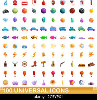 100 universelle Symbole gesetzt. Cartoon Illustration von 100 universelle Symbole Vektor auf weißem Hintergrund einstellen Stock Vektor