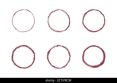 Sammlung von isolierten roten Öl Pastell Kreide Pinsel Kreis Rahmen Stock Vektor