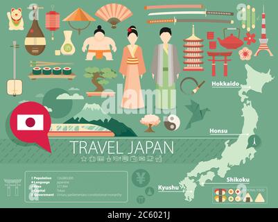 Flache Symbole Design Travel Concept.Vector Japan Stock Vektor