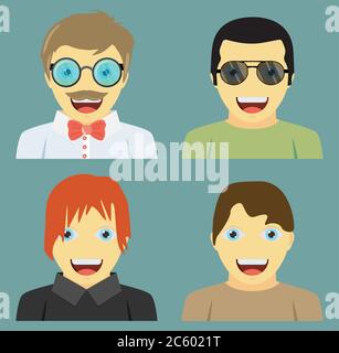 Satz von Personen Symbole in flachen Stil mit Gesichtern. Vector Männer Charakter Stock Vektor