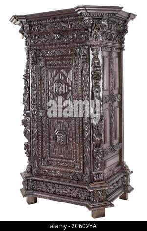 Alte original europäische antike Holzschrank geschnitzt Buffet Schrank Stockfoto