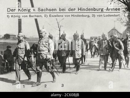 Deutsche Retro-Postkarte. 1. König von Sachsen. 2. Exzellenz der Hindenburg. 3. General von Ludendorf. Deutsches Reich. 1914-1917 Stockfoto