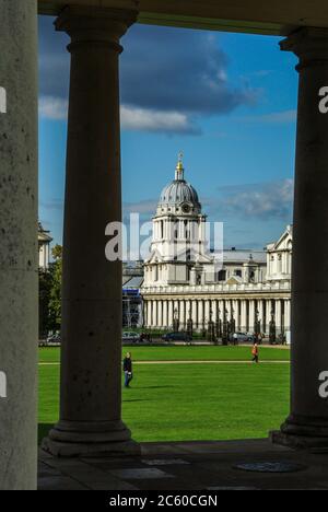 Old Royal Naval College, Greenwich, London, Großbritannien; englischer Barockbau des 17. Jahrhunderts. Stockfoto