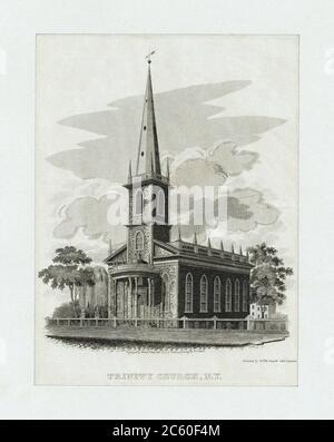 Trinity Church in New York. USA. Gravur des 19. Jahrhunderts Stockfoto