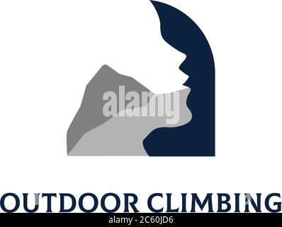 Kreatives Outdoor Climbing Logo Design mit Silhouette Negativ Raum, am besten für extreme Sport Logo Inspiration Stock Vektor