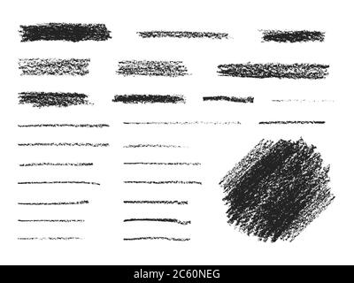 Sammlung von schwarzen Kreide Tinte Pinselstriche, isolierte Design-Elemente auf weißem Hintergrund Stock Vektor