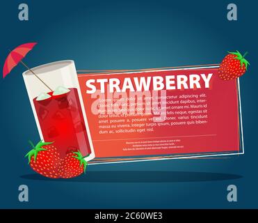 Erdbeer Cocktail mit Text Banner. Vektorgrafik. Stock Vektor