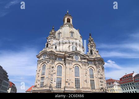 Dresdner Frauenkirche. Religiöses Wahrzeichen von Dresden, Deutschland. Stockfoto