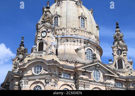 Dresdner Frauenkirche. Religiöses Wahrzeichen von Dresden, Deutschland. Stockfoto