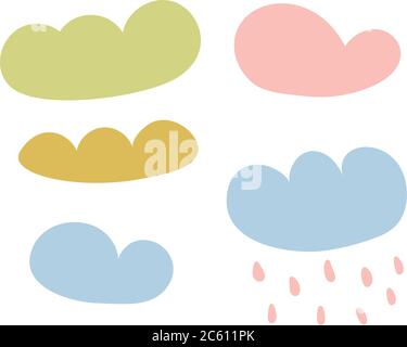 Hand gezeichnet Vektor niedlichen Wolken mit Regen. Design für Kinder Tapete, Bücher Illustration Elemente. Cartoon Natur Doodle Stock Vektor