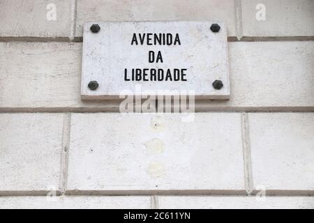 Avenida Da Liberdade unterzeichnen in Lissabon, Portugal. Liberty Avenue. Stockfoto