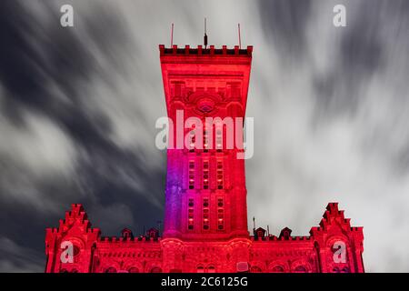 Helsinki, Finnland - Januar 2018: Lichtfestival Lux Helsinki, Feuerwehr. Stockfoto