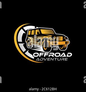 Off-Road Car Adventure Logo Vektor Illustration. Offroad suv Auto Vektor Logo Symbol Silhouette Design. Offroad Rally Car Logo Vektor Illustration für ca. Stock Vektor