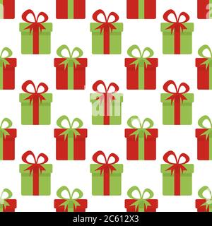 Weihnachten Nahtloses Muster mit roten und grünen Geschenkschachteln. Weihnachten Hintergrund. Texturen für Tapete, Webseiten Hintergrund, Geschenkpapier. Stock Vektor