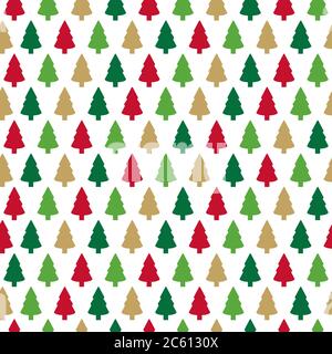 Weihnachten nahtlose Muster mit bunten weihnachtsbäumen auf weißem Hintergrund. Design für Winterferien. Schablone für den Druck, Textil, Verpackung und de Stock Vektor