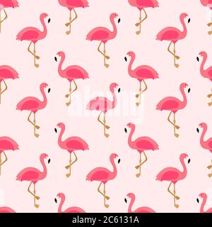 Flamingo Nahtloses Muster. Exotisches Hawaii Kunstdesign für Stoff, Textil, Dekor, Banner. Rosa Hintergrund mit niedlichen Flamingo. Tropische Trendtapete. Stock Vektor