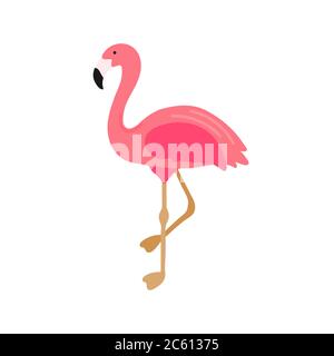 Rosa Flamingo Illustration isoliert auf weißem Hintergrund. Hand gezeichnet niedlichen Flamingo. Exotischer tropischer Vogel. Sommerliches Design-Element für Druck. Vektor Stock Vektor