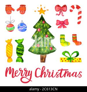 Aquarell Vektor Weihnachten und Neujahr Dekoration Elemente. Set von handgezeichneten Frohe Weihnachten Design-Elemente für Karten, Plakate, Flyer. Vektor Stock Vektor