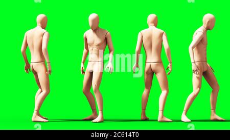 Dummy, Schaufensterpuppe isolieren auf grünem Bildschirm. 3d-Rendering. Stockfoto