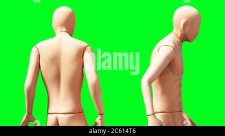 Dummy, Schaufensterpuppe isolieren auf grünem Bildschirm. 3d-Rendering. Stockfoto