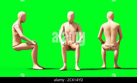 Dummy, Schaufensterpuppe isolieren auf grünem Bildschirm. 3d-Rendering. Stockfoto