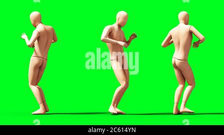 Dummy, Schaufensterpuppe isolieren auf grünem Bildschirm. 3d-Rendering. Stockfoto