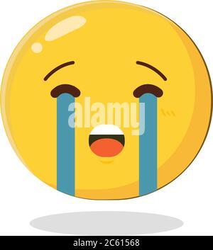 Gelbes Emoticon unglückliches Gesicht mit weinender Träne-Symbol. Cartoon isolierte Vektor-Illustration auf weißem Hintergrund Stock Vektor