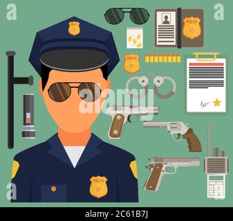 Vektor-Illustration mit Polizist. Flacher Style. Elemente für Infografik. Stock Vektor