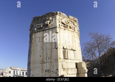 Der Turm der Winde, der Horologion von Andronikos Kyrrhestes, in der römischen Agora, Athen, Griechenland Stockfoto