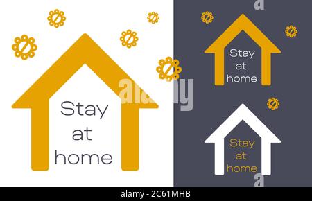 Bleib zu Hause Text auf weißem und grauem Hintergrund für soziale Banner oder Netzwerk Warnung, Propaganda Poster. Minimale Darstellung von Stock-Vektorgrafiken Stock Vektor