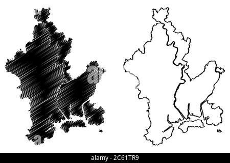Okayama City (Staat Japan, Inselstaat, Chugoku Region) Karte Vektorgrafik, Skizze Stadt Okayama Karte Stock Vektor