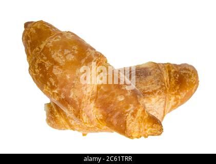 Zwei leckere Croissants isoliert auf weißem Hintergrund durch Schneiden. Stockfoto
